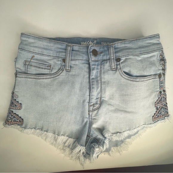 Mossimo High Rise Jean Short Embroidered Bohemian Style - Picture 7 of 16